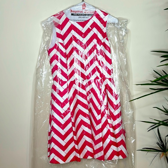 Elizabeth McKay || Hot Pink Bamboo Chevron Fit & Flare Dress w/POCKETS; Size 2 - Picture 3 of 17